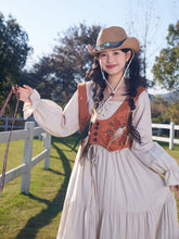 Load image into Gallery viewer, Bohemian White Long-sleeved Cotton Maxi Dress with Suede Embroidered Vest Boho Suit