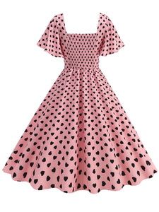 Pink Square Neck Sweet Heart Swing 1950S Vintage Dress