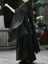 Load image into Gallery viewer, Black Suspender Deep V-neck Satin Backless Maxi Dress Prom Dress With Cape