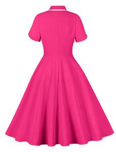 Rose Turn Down Collar Short Sleeve 1950S Vintage Dress