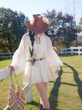 Load image into Gallery viewer, Bohemian White Long-sleeved Mini Dress with Suede Embroidered Vest Boho Suit