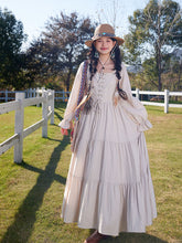 Load image into Gallery viewer, Bohemian White Long-sleeved Cotton Maxi Dress with Suede Embroidered Vest Boho Suit