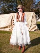 Load image into Gallery viewer, Bohemian White Long-sleeved Cotton Tassel Maxi Dress with Suede Embroidered Vest Boho Suit