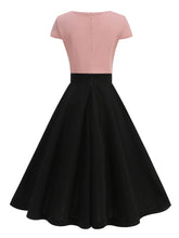 Load image into Gallery viewer, Pink and Black V Neck Cap Sleeve Swing 1950S Vintage Dress