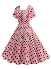 Load image into Gallery viewer, Pink Square Neck Sweet Heart Swing 1950S Vintage Dress