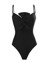 Load image into Gallery viewer, Dark Green Bow One Piece With Bathing Suit Wrap Skirt