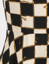 Load image into Gallery viewer, Black Checkerboard Print Halter Backless 1950S Vintage Swing Dress