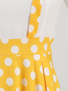 Yellow Polka Dots High Waist Audrey Hepburn Style Cocktail Suspender Swing Dress