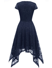 Load image into Gallery viewer, Autumn Lace Crew Neck Cap Sleeve Irregular Hem 50s Party Dress