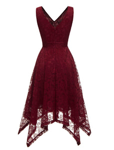 Autumn Lace V Neck Sleeveless Irregular Hem 50s Party Dress