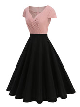 Load image into Gallery viewer, Pink and Black V Neck Cap Sleeve Swing 1950S Vintage Dress