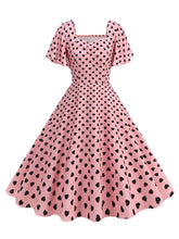 Load image into Gallery viewer, Pink Square Neck Sweet Heart Swing 1950S Vintage Dress