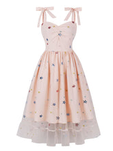 Load image into Gallery viewer, Star Embroidered 1950s Vintage Swing Dress