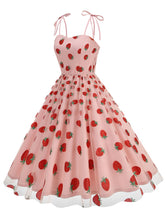 Load image into Gallery viewer, Pink Spaghetti Strap Strawberry Swing 1950S Vintage Dress