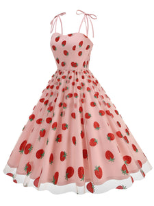 Pink Spaghetti Strap Strawberry Swing 1950S Vintage Dress