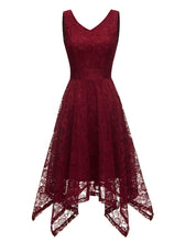 Load image into Gallery viewer, Autumn Lace V Neck Sleeveless Irregular Hem 50s Party Dress