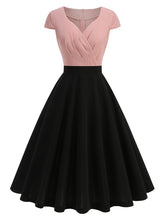 Load image into Gallery viewer, Pink and Black V Neck Cap Sleeve Swing 1950S Vintage Dress