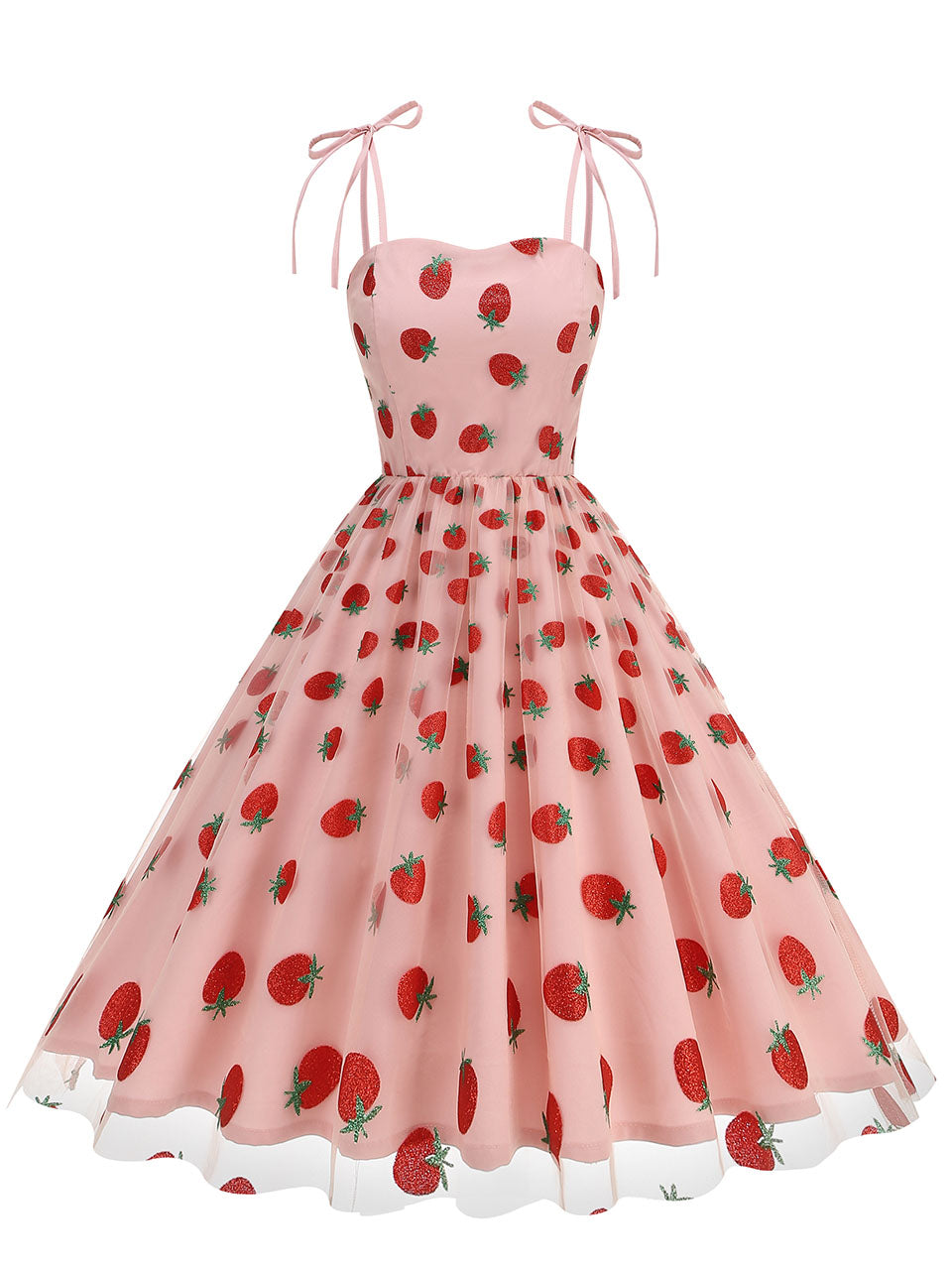 Pink Spaghetti Strap Strawberry Swing 1950S Vintage Dress