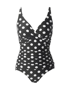 V Neck Polka Dots Retro Style One Piece Trigonal Bikini For Beach