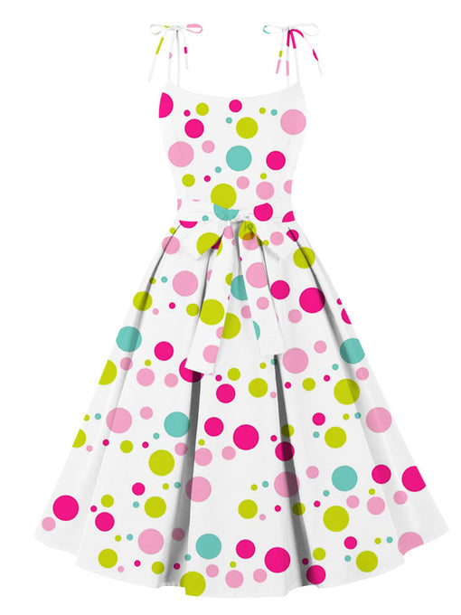 Polka Dots Print  Spaghetti Strap 1950s Vintage Swing Dress