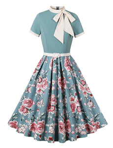 BowKnot Collar Floral Print Vintage 1950S Dress