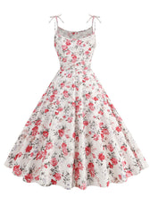 Load image into Gallery viewer, Baby Blue Floral Print Tie-up Spaghetti Straps 1950S Retro Swing Dress With Pockets