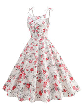 Load image into Gallery viewer, Baby Blue Floral Print Tie-up Spaghetti Straps 1950S Retro Swing Dress With Pockets