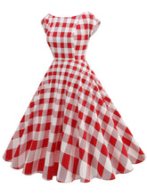 Load image into Gallery viewer, 1950s Crew Neck Plaid Cap Sleeve Vintage Swing Dress