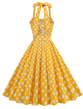 Load image into Gallery viewer, Yellow Polka Dots Lace Vintage Halter Backless 1950S Vintage Dress