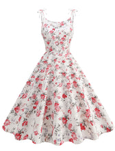 Load image into Gallery viewer, Baby Blue Floral Print Tie-up Spaghetti Straps 1950S Retro Swing Dress With Pockets