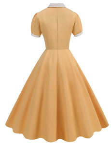 Yellow Sweet Heart Puff Sleeve 1950S Vintage Dress