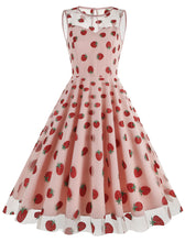 Load image into Gallery viewer, Pink Semi Mesh Strawberry Embroidered Sleeveless 50S Swing Dress