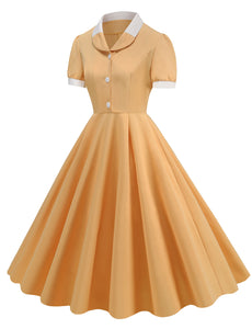 Yellow Sweet Heart Puff Sleeve 1950S Vintage Dress