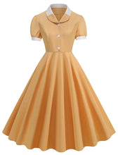 Load image into Gallery viewer, Yellow Sweet Heart Puff Sleeve 1950S Vintage Dress