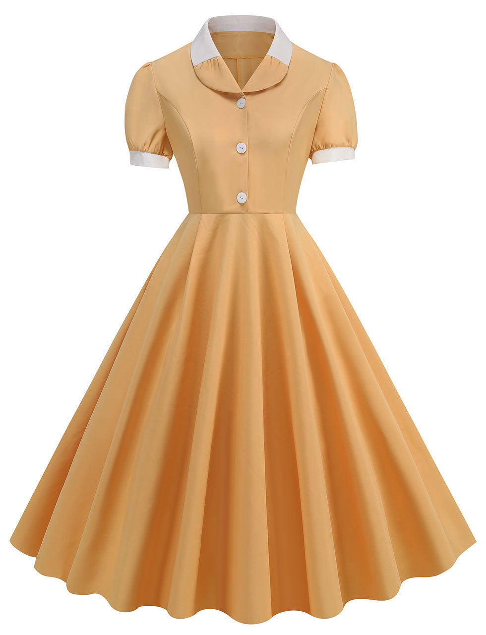 Yellow Sweet Heart Puff Sleeve 1950S Vintage Dress