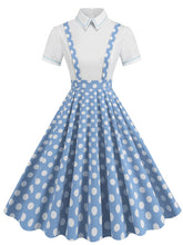 Load image into Gallery viewer, Yellow Polka Dots High Waist Audrey Hepburn Style Cocktail Suspender Swing Dress