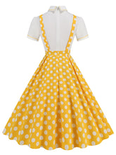 Load image into Gallery viewer, Yellow Polka Dots High Waist Audrey Hepburn Style Cocktail Suspender Swing Dress