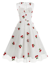 Load image into Gallery viewer, White Semi Mesh Cherry Embroidered Sleeveless 50S Swing Dress