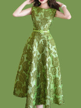 Load image into Gallery viewer, Green Luxury Rose High Waist Swing Vintage Dress With Pockets