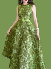 Load image into Gallery viewer, Green Luxury Rose High Waist Swing Vintage Dress With Pockets