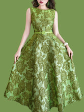 Load image into Gallery viewer, Green Luxury Rose High Waist Swing Vintage Dress With Pockets