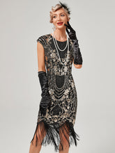 Load image into Gallery viewer, Crew Neck Sequined Beaded Cap Sleeve Tassels 1920S Gatsby Dress