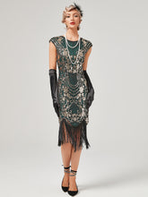 Load image into Gallery viewer, Crew Neck Sequined Beaded Cap Sleeve Tassels 1920S Gatsby Dress