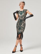 Load image into Gallery viewer, Crew Neck Sequined Beaded Cap Sleeve Tassels 1920S Gatsby Dress