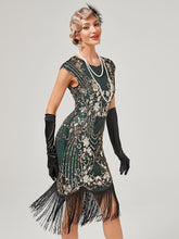 Load image into Gallery viewer, Crew Neck Sequined Beaded Cap Sleeve Tassels 1920S Gatsby Dress