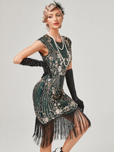 Load image into Gallery viewer, Crew Neck Sequined Beaded Cap Sleeve Tassels 1920S Gatsby Dress