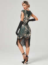 Load image into Gallery viewer, Crew Neck Sequined Beaded Cap Sleeve Tassels 1920S Gatsby Dress