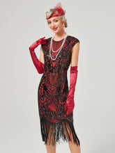 Load image into Gallery viewer, Crew Neck Sequined Beaded Cap Sleeve Tassels 1920S Gatsby Dress