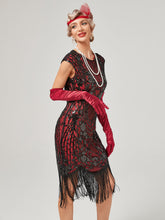 Load image into Gallery viewer, Crew Neck Sequined Beaded Cap Sleeve Tassels 1920S Gatsby Dress