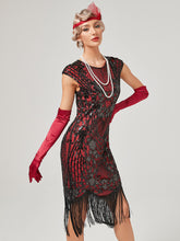 Load image into Gallery viewer, Crew Neck Sequined Beaded Cap Sleeve Tassels 1920S Gatsby Dress